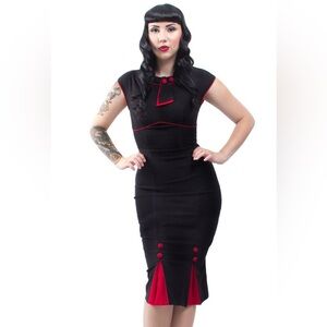 RARE Mint Stop Staring! 30’s Bombshell Dress Black with Red Trim | Size Large